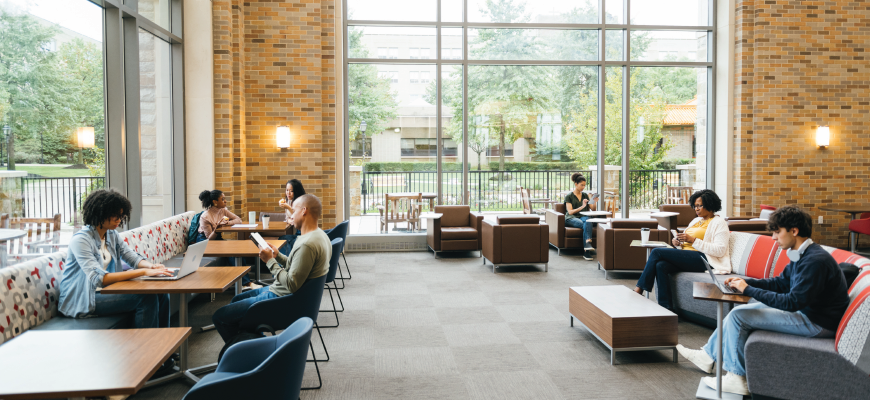 College students in a university building